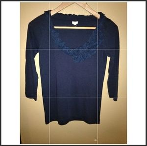 🌟J crew ruffle scoop neck blue top size s